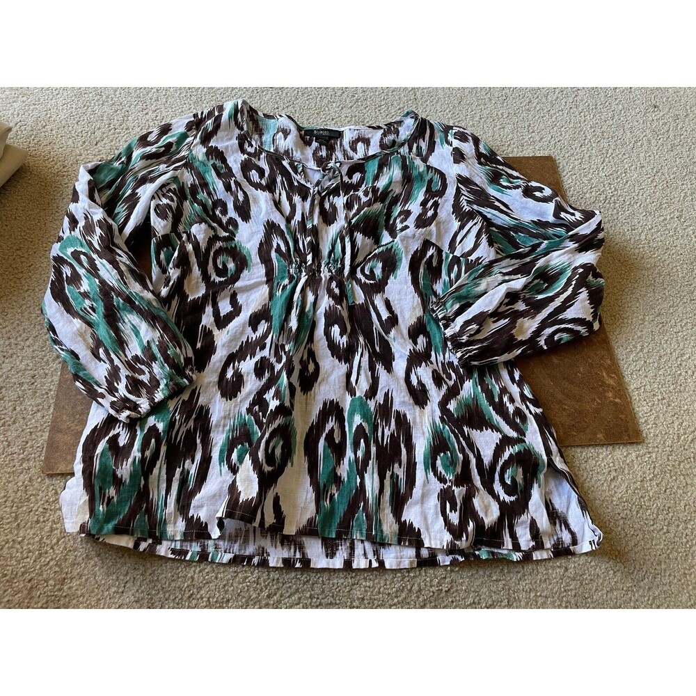 Style And Co 100 Percent Linen Button Up Long Sleeve Shirt Blouse 20w